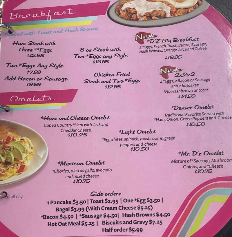 Mr D'z Route 66 Diner menu page 1